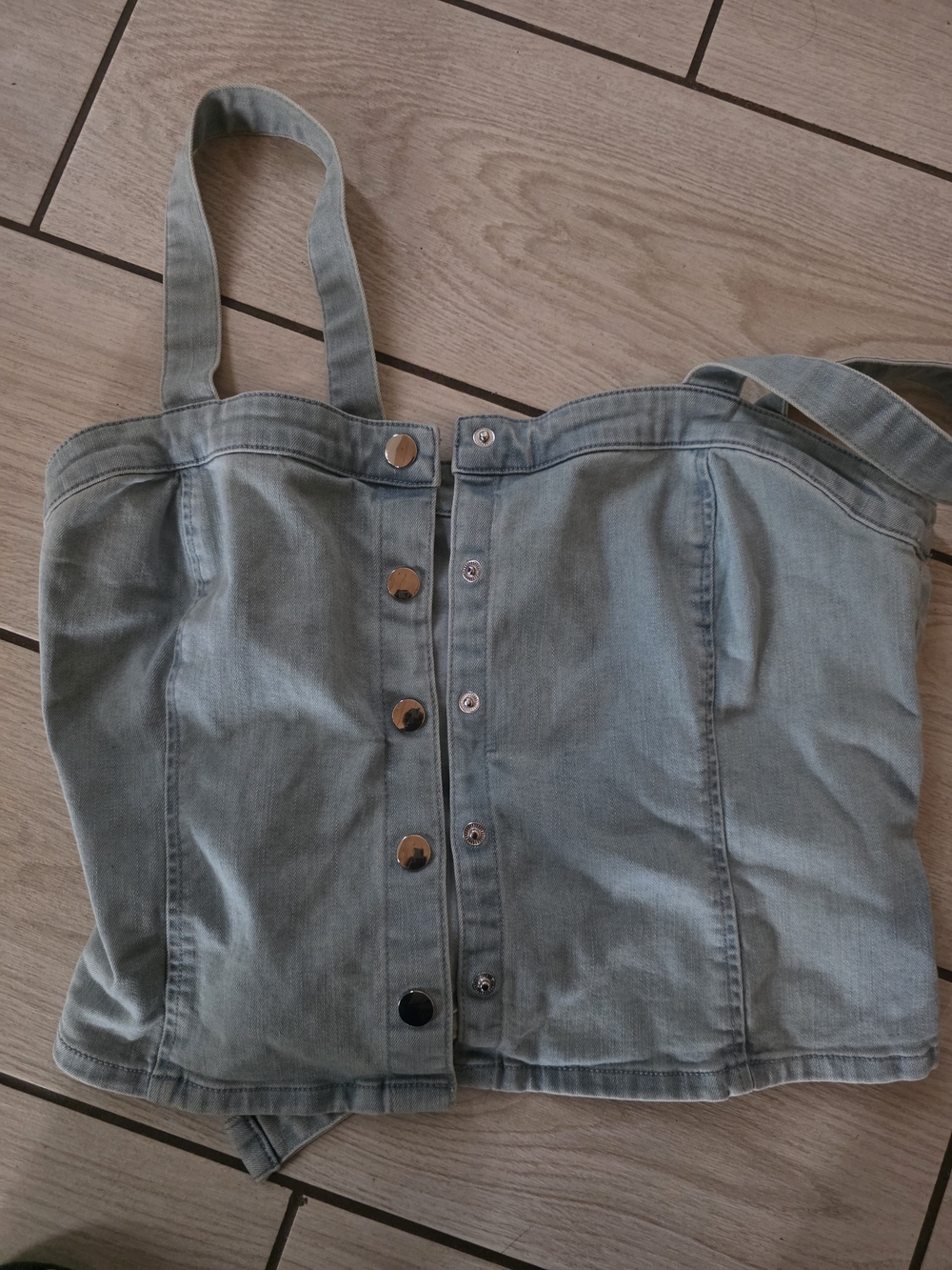 Guess blue denim button up top with belt (Size L) - Picture 7 of 7